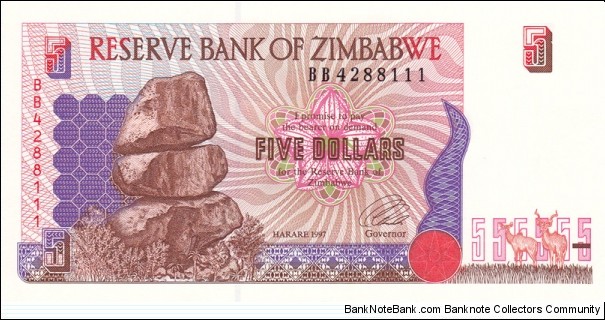 Zimbabwe P5b (5 dollar 1997) Banknote