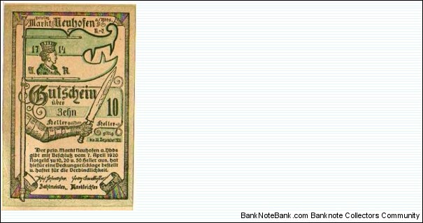*NOTGELD*__10 Heller__pk# NL__07.04.1920__Neuhofen  Banknote