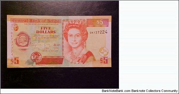 A nice crisp $5 note a friend brought back from vacation. Banknote