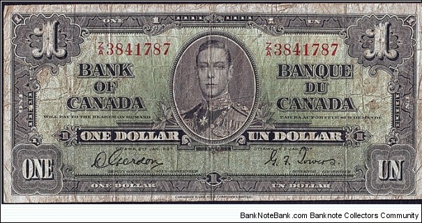 Canada 1937 1 Dollar.

Cut off-centre. Banknote