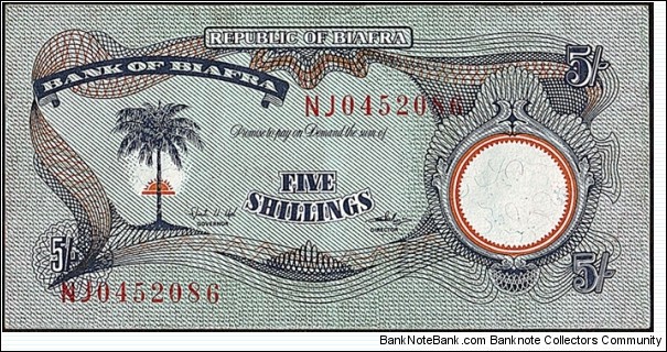 Biafra N.D. 5 Shillings. Banknote
