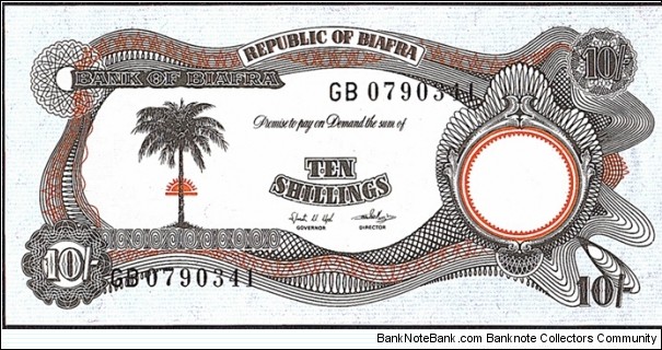 Biafra N.D. 10 Shillings. Banknote