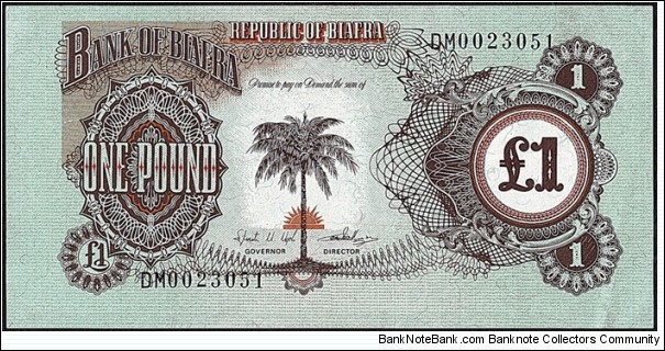 Biafra N.D. 1 Pound.

This note is THE COMMONEST Biafran note,as it turns up a lot. Banknote
