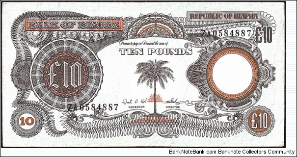 Biafra N.D. 10 Pounds.

With serial numbers.

 Banknote