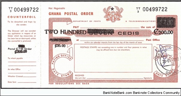 Ghana 1995 200 Cedis postal order. Banknote