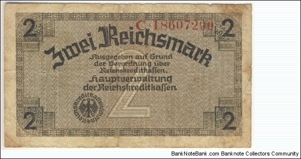 2 Reichsmark/german occupied territory(Third Reich 1939-1945) Banknote