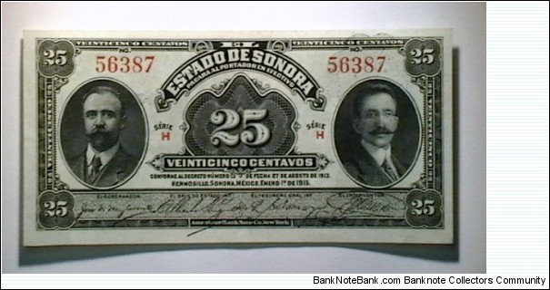 Mexico.rev  1915 10 Centavos Sonora cat 1069  Banknote