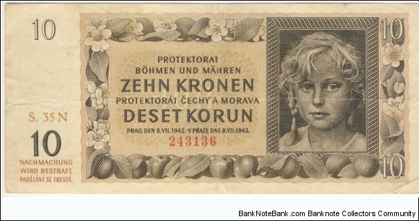 10 Kronen/Korun(Protectorate of Bohemia and Moravia 1942) Banknote