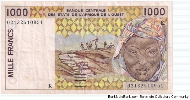 1000 Francs , The Central Bank of West African States is a central bank serving the eight west African countries (BCEAO) Serial K Senegal Banknote