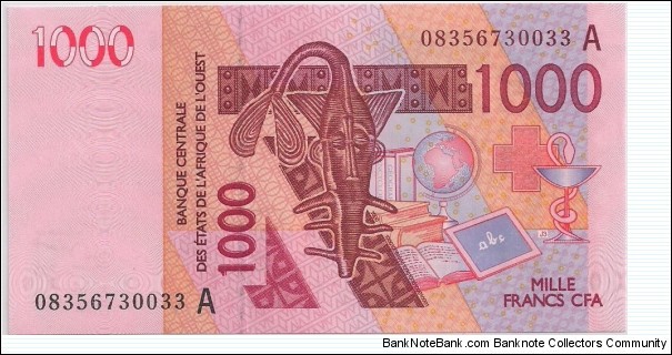 1000 Francs , The Central Bank of West African States is a central bank serving the eight west African countries (BCEAO) Serial A Cote d'lvoire  Banknote