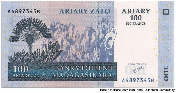 100 ARIARY (500 Francs) Banknote