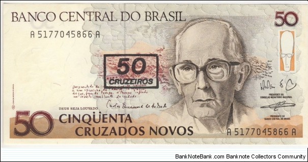 50 Cruzados Novos(overprinted with value 50 Cruzeiros) Banknote