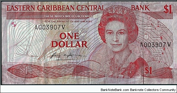 St. Vincent N.D. 1 Dollar.

Low serial number. Banknote