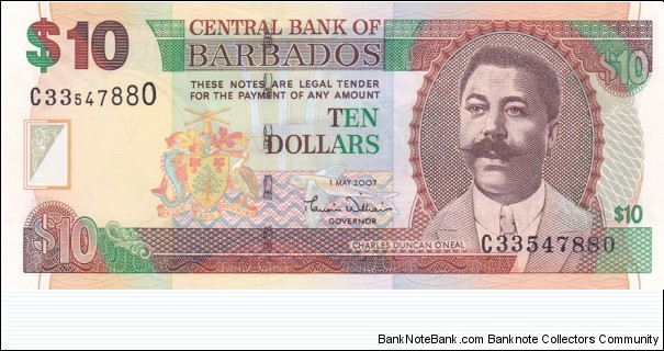 Barbados P68 (10 dollars 1/5-2007) Banknote