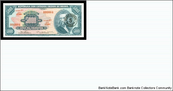 Brazil, 5 Cruzeiros Novos (Overprint on 5000 Cruzeiros), ND(1967), P188b Banknote