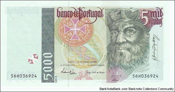 Portugal P190d (5000 escudos 11/9-1997) Banknote
