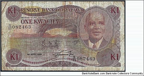 Malawi 1988 1 Kwacha. Banknote