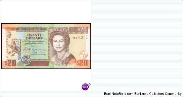 Belize 20 Dollara Banknote