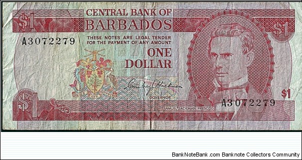 Barbados N.D. 1 Dollar. Banknote