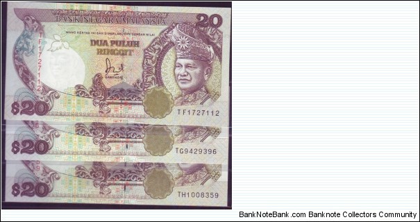 MALAYSIA : COMPLETE PREFIX TF/TG/TH RM20.00 SIGNED BY JAAFAR HUSSIEN Banknote
