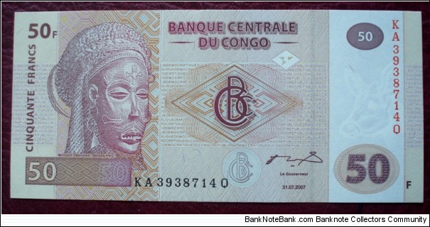 Banque Centrale du Congo |
50 Francs |

Obverse: Tshokwe mask 