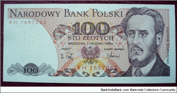 Narodowy Bank Polski |
100 Złotych |

Obverse: Ludwik Waryński, the founder of the first socialist magazine in the Russian-occupied Poland and created the first Polish worker's part, 