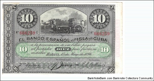 10 Pesos(overprinted with PLATA 1896) Banknote