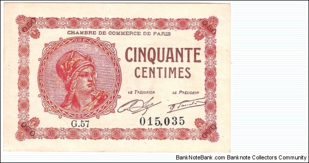 50 Centimes(local note-Paris 1920) Banknote