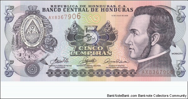 Honduras P91 (5 lempiras 2006) Banknote