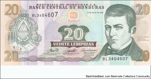 Honduras P93b (20 lempiras 2006) Banknote