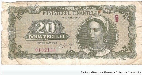 20 Lei(People's Republic of Romania 1950)  Banknote