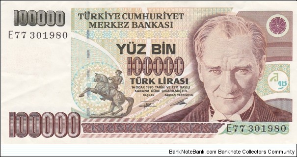 Turkey P205 (100000 lira 1991) Banknote