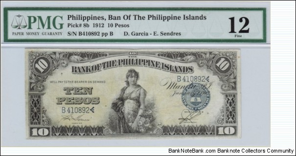p8b 10 Peso BPI Note (PMG Fine 12) Banknote