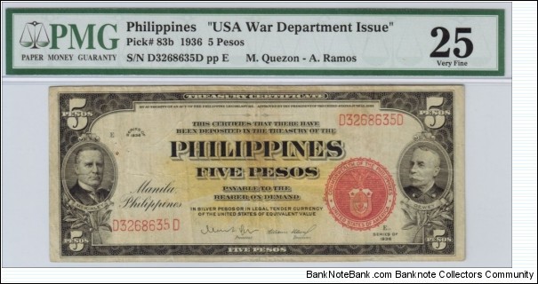 p83b 1936 5 Peso Treasury Certificate 