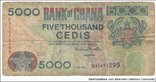 5000 Cedis(small ver. 2000) Banknote