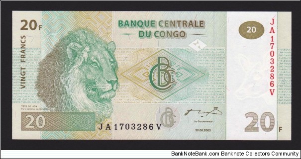 Congo Democratic Republic 2003 P-94A 20 Francs Banknote