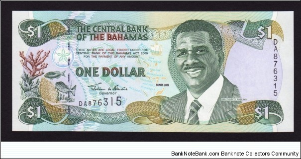 Bahamas 2001 P-69 1 Dollar Banknote