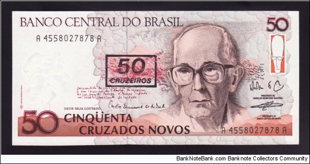 Brazil 1990 P-223 50 Cruzeiros  Banknote