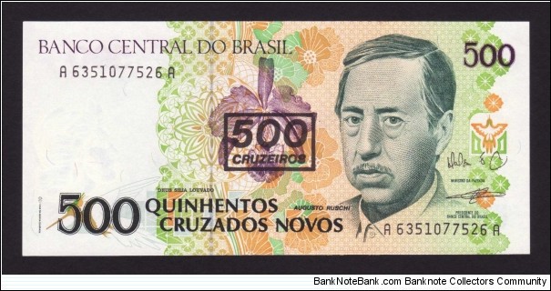 Brazil 1990 P-226b 500 Cruzeiros Banknote