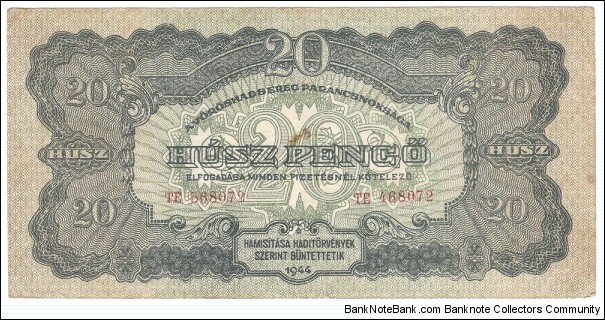 20 Pengo(Soviet Occupation 1944) Banknote