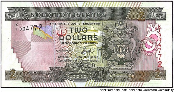 Solomon Islands N.D. 2 Dollars.

Replacement.

Cut unevenly. Banknote