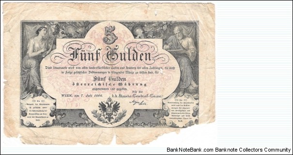 5 Guldens(1866) Banknote