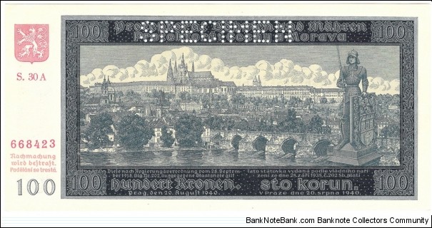100 Kronen/Korun(Protectorate of Bohemia and Moravia 1940)  Banknote