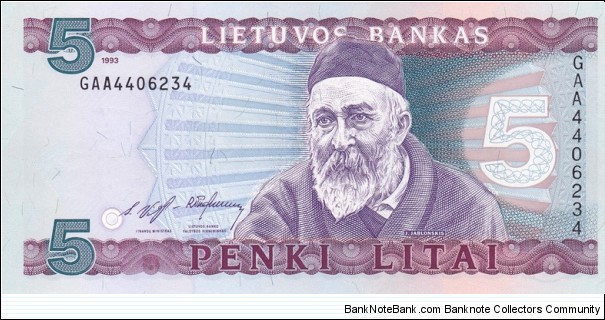 Lithuania P55a (5 litai 1993) Banknote