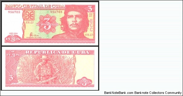 Cuba P-127 3 Pesos Year 2004 E. 