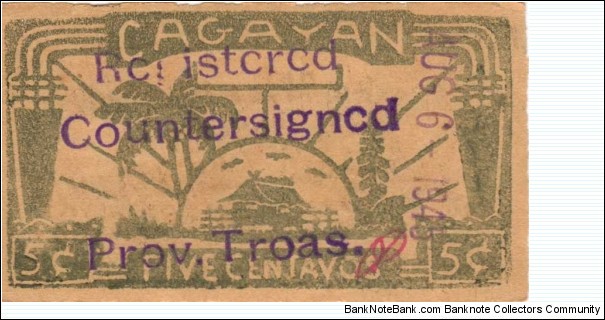 S-178  Cagayan 5 centavos note with countersign Banknote
