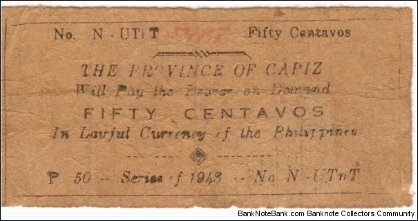 S-201a Province of Capiz 50 Centavos note Banknote