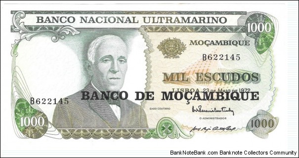 1000 Escudos(overprinted in 1976) Banknote