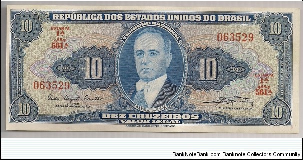 Brazil 10 Cruzeiros 1961-63 P167. Banknote