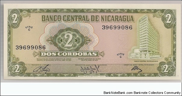 Nicaragua 2 Cordobas 1972 P121. Banknote